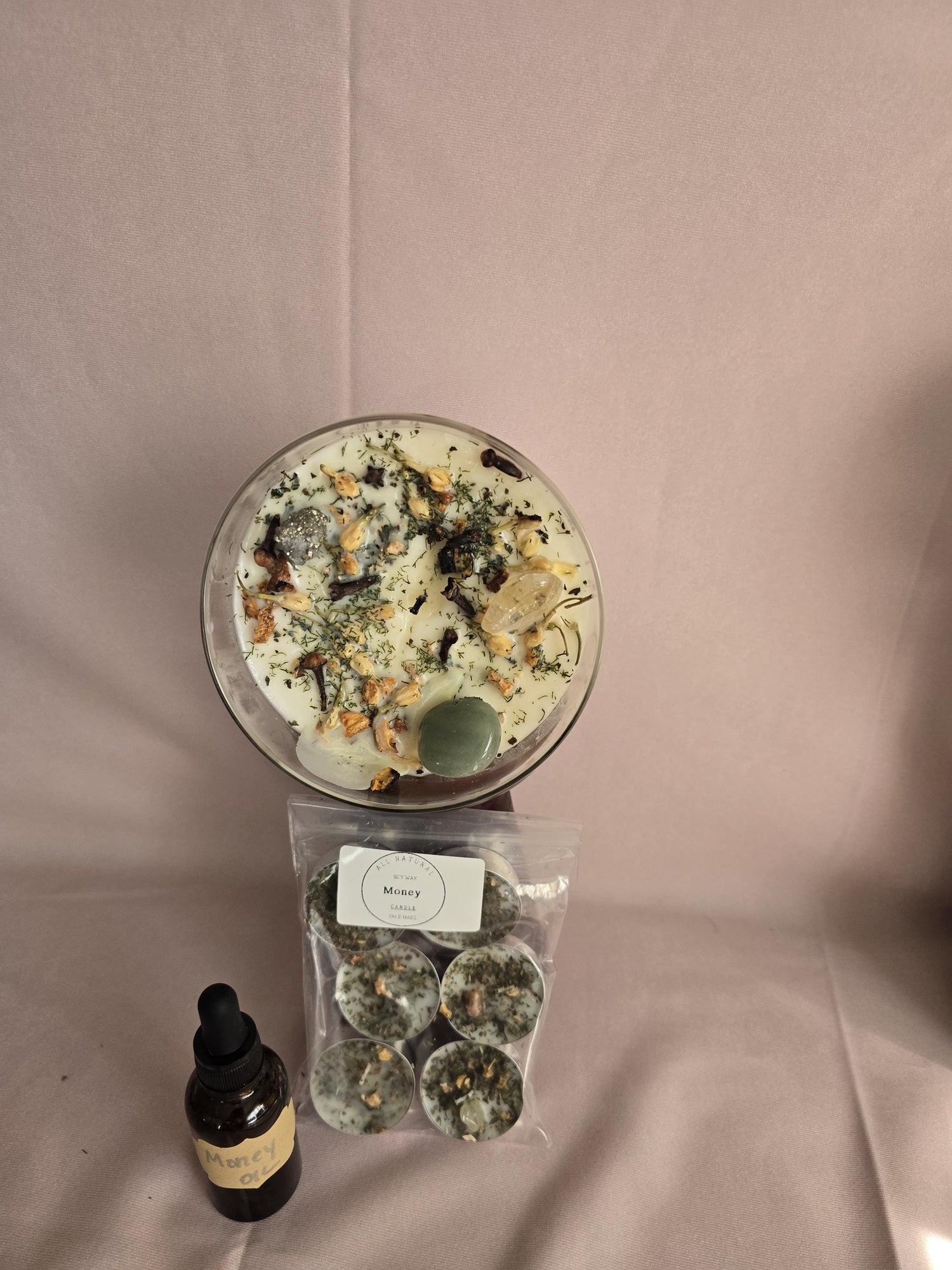 Abundance Intention Candle: Aventurine, Citrine &amp; Pyrite Crystal Blend