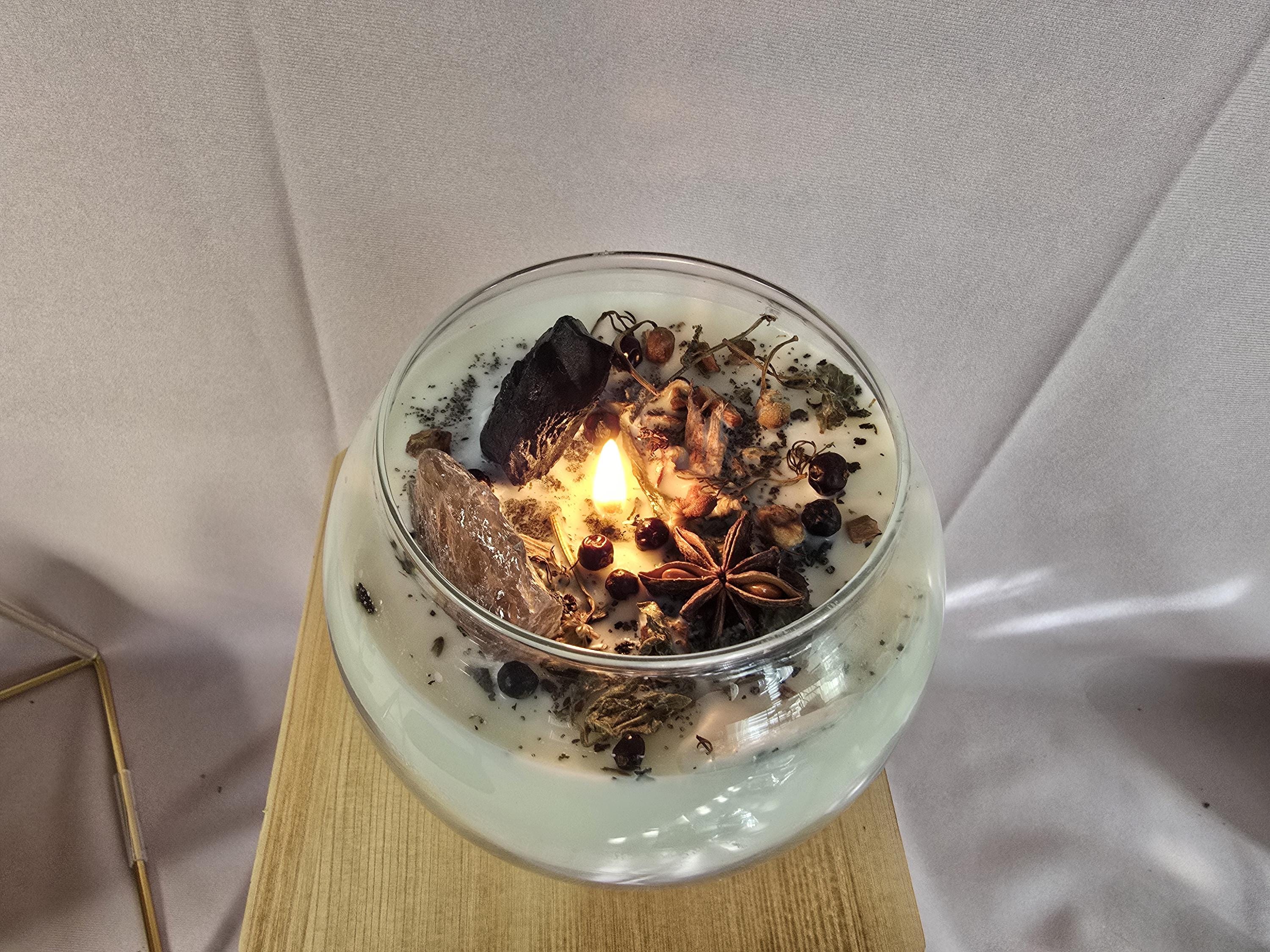 Protection Spell Candle- Obsidian &amp; Herb Blend — Banishing • Warding • Energetic Shield