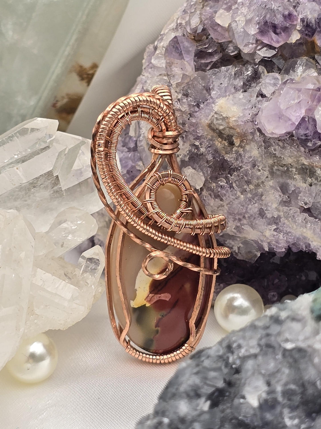 Hand-crafted Wire Wrapped Mookaite Jasper Crystal Pendant