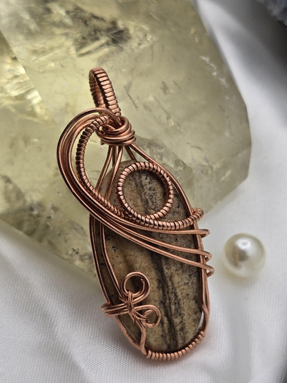 Hand-crafted Wire Wrapped Picture Jasper Crystal Pendant