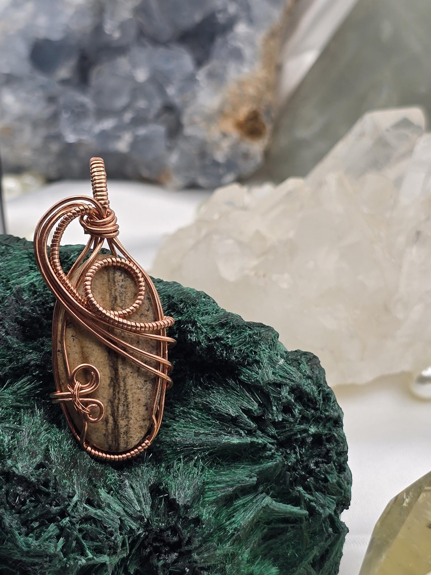 Hand-crafted Wire Wrapped Picture Jasper Crystal Pendant