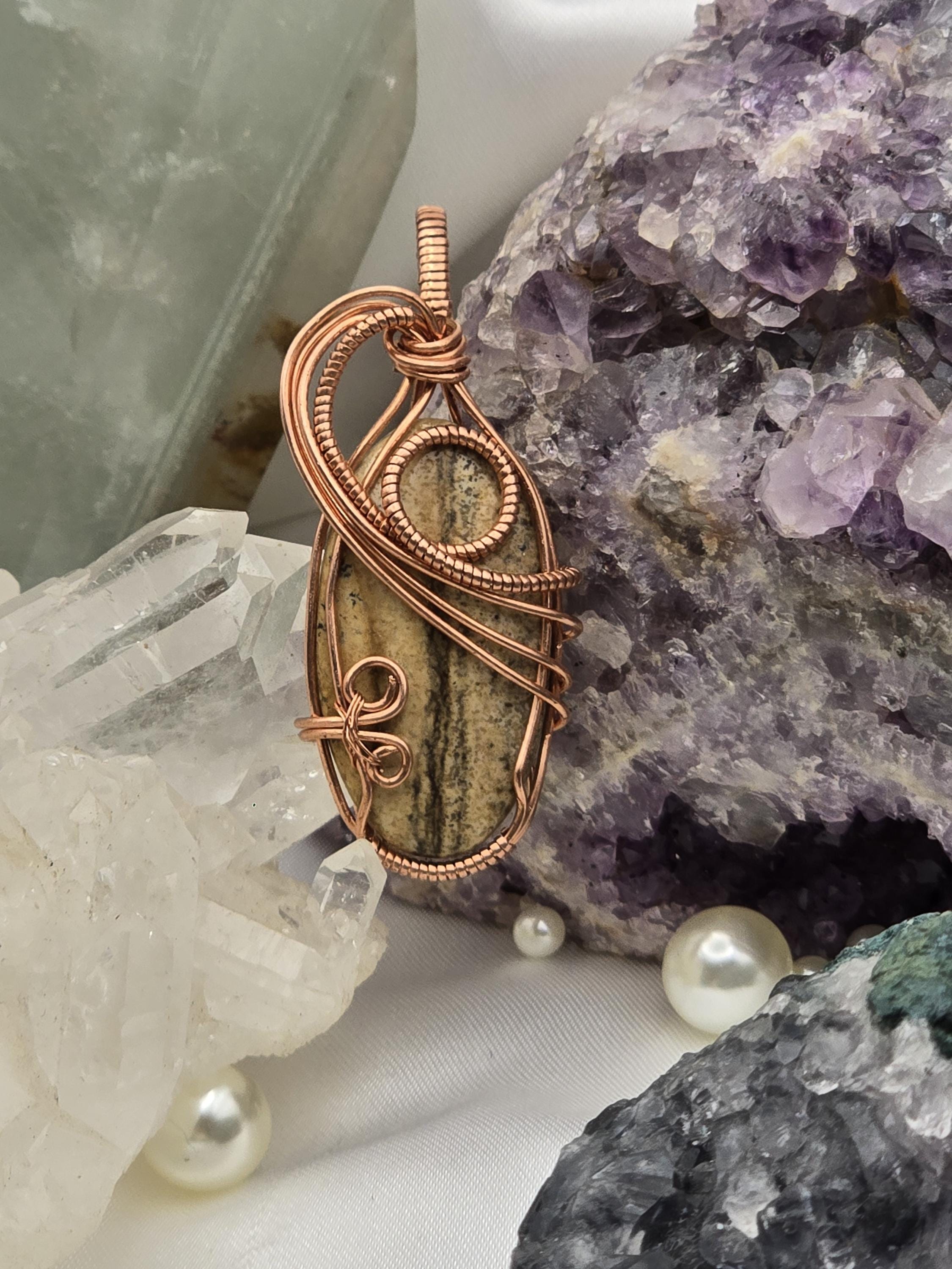 Hand-crafted Wire Wrapped Picture Jasper Crystal Pendant