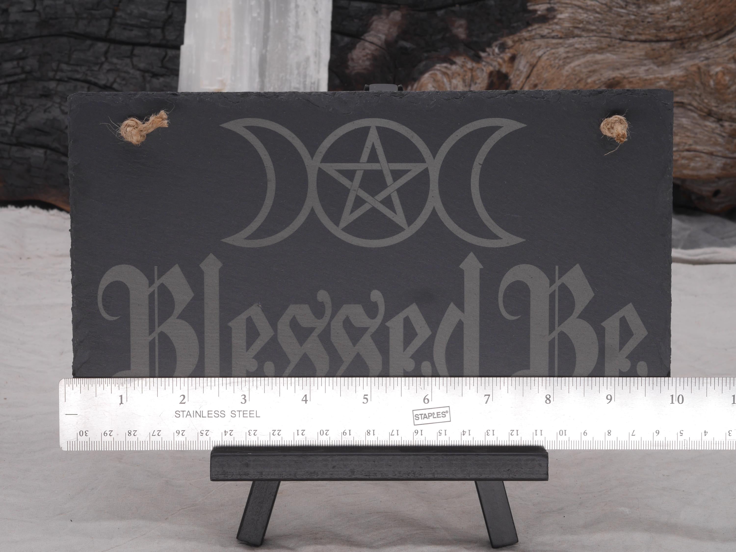 Blessed Be Triple Moon Slate Wall Hanging | Witches Decor - Pagan - Wicca