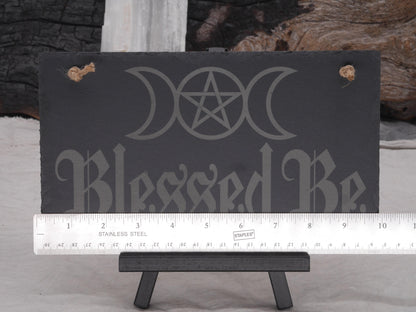 Blessed Be Triple Moon Slate Wall Hanging | Witches Decor - Pagan - Wicca