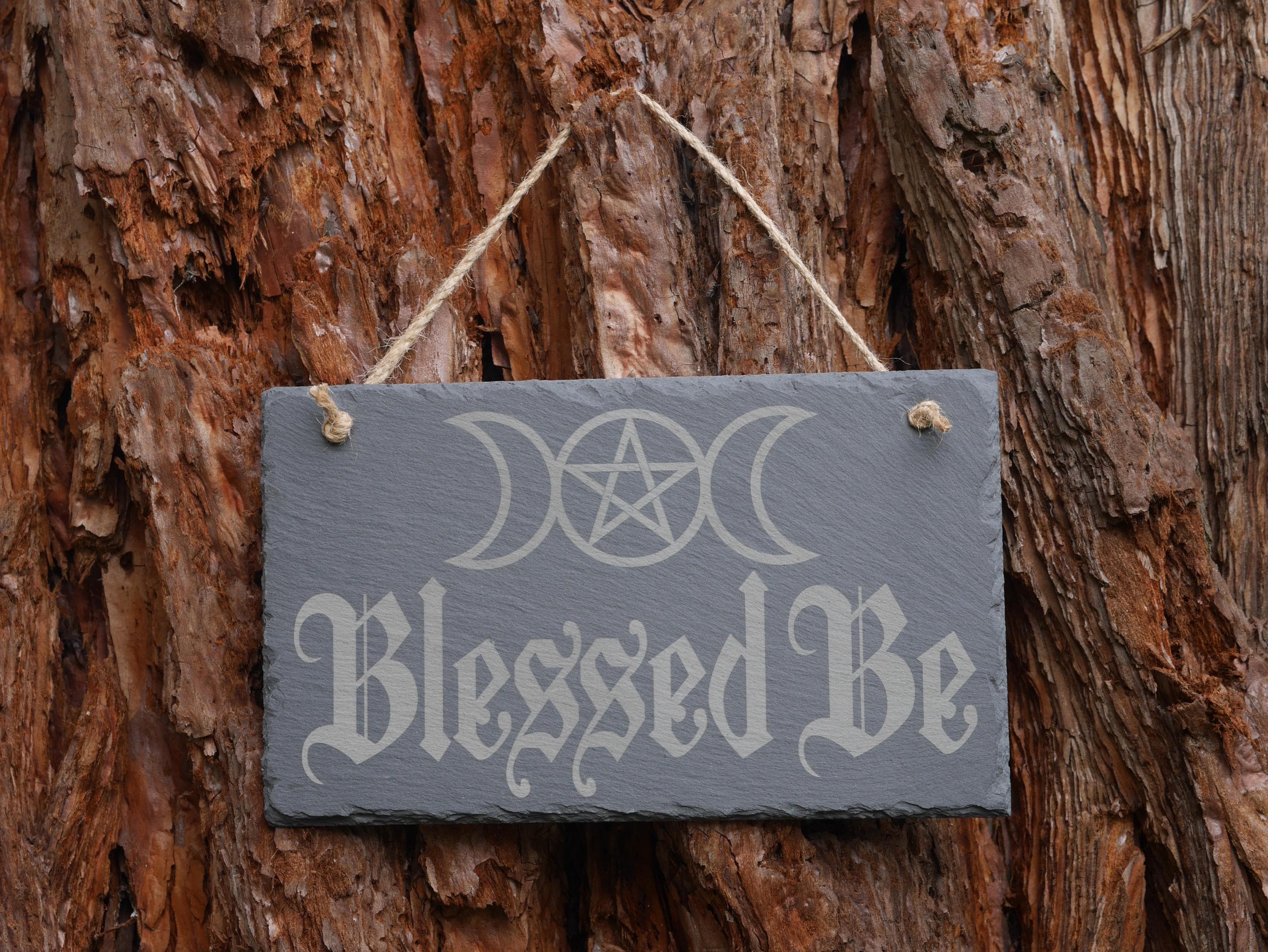 Blessed Be Triple Moon Slate Wall Hanging | Witches Decor - Pagan - Wicca