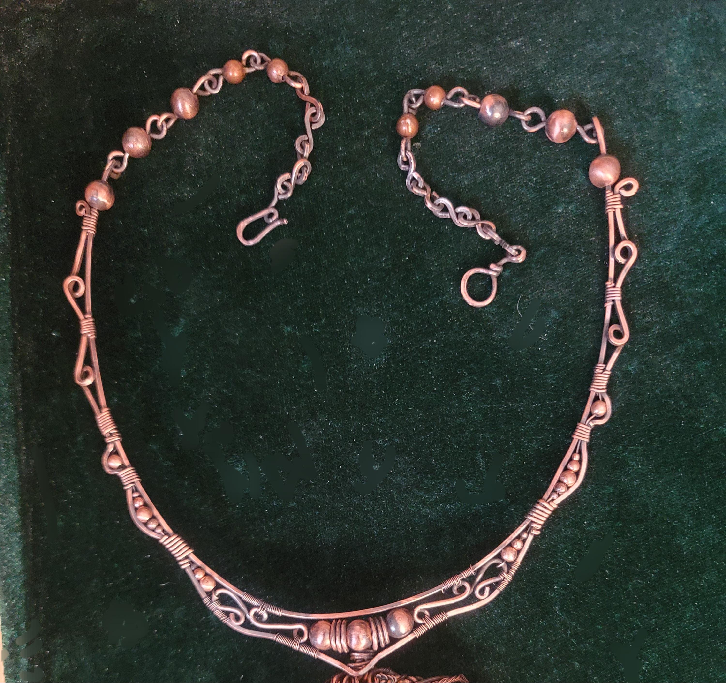 Copper Wire Horse Necklace, Sterling Silver Feather, Turquoise Equestrian Pendant