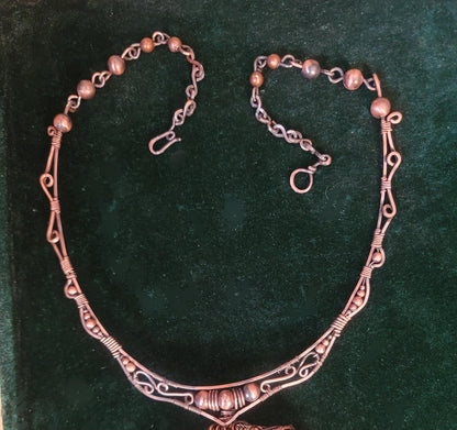 Copper Wire Horse Necklace, Sterling Silver Feather, Turquoise Equestrian Pendant