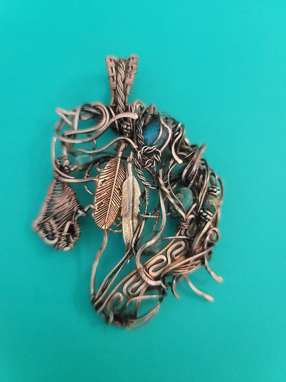 Copper silver mustang horse necklace,horse pendant,equestrian gifts for trainers,horse gifts women, Indian pony, turquoise unique, western