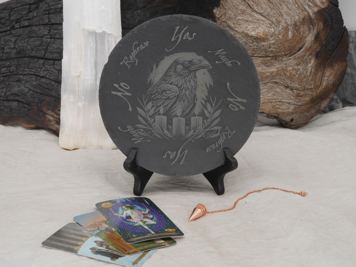 Raven Pendulum Board on Natural Slate - Divination - Magickal and Mysterious - Altar Tray