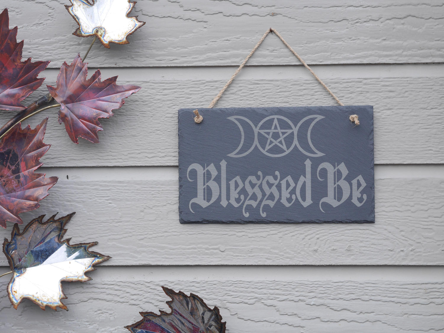 Blessed Be Triple Moon Slate Wall Hanging | Witches Decor - Pagan - Wicca