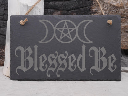 Blessed Be Triple Moon Slate Wall Hanging | Witches Decor - Pagan - Wicca