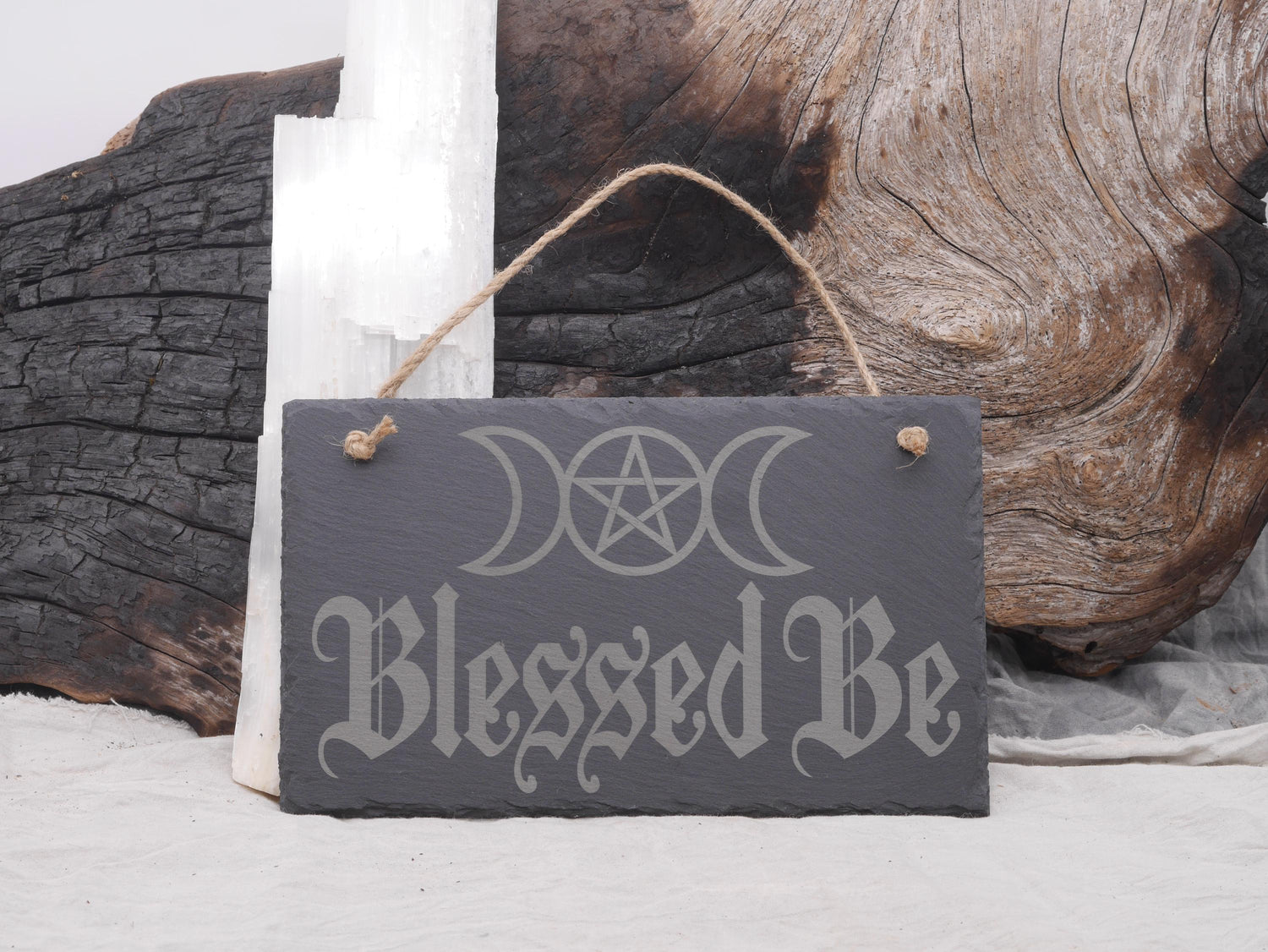 Blessed Be Triple Moon Slate Wall Hanging | Witches Decor - Pagan - Wicca