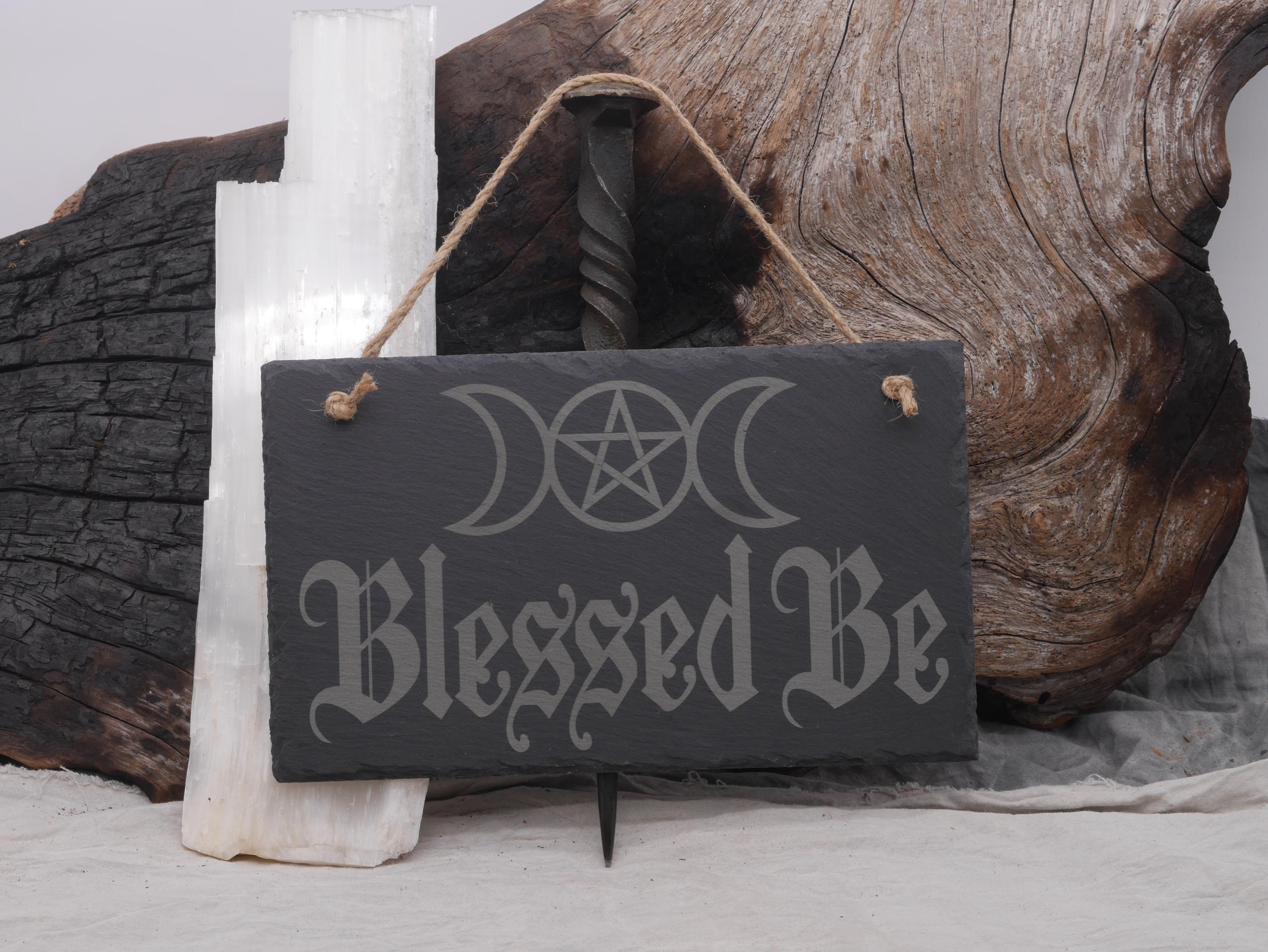 Blessed Be Triple Moon Slate Wall Hanging | Witches Decor - Pagan - Wicca