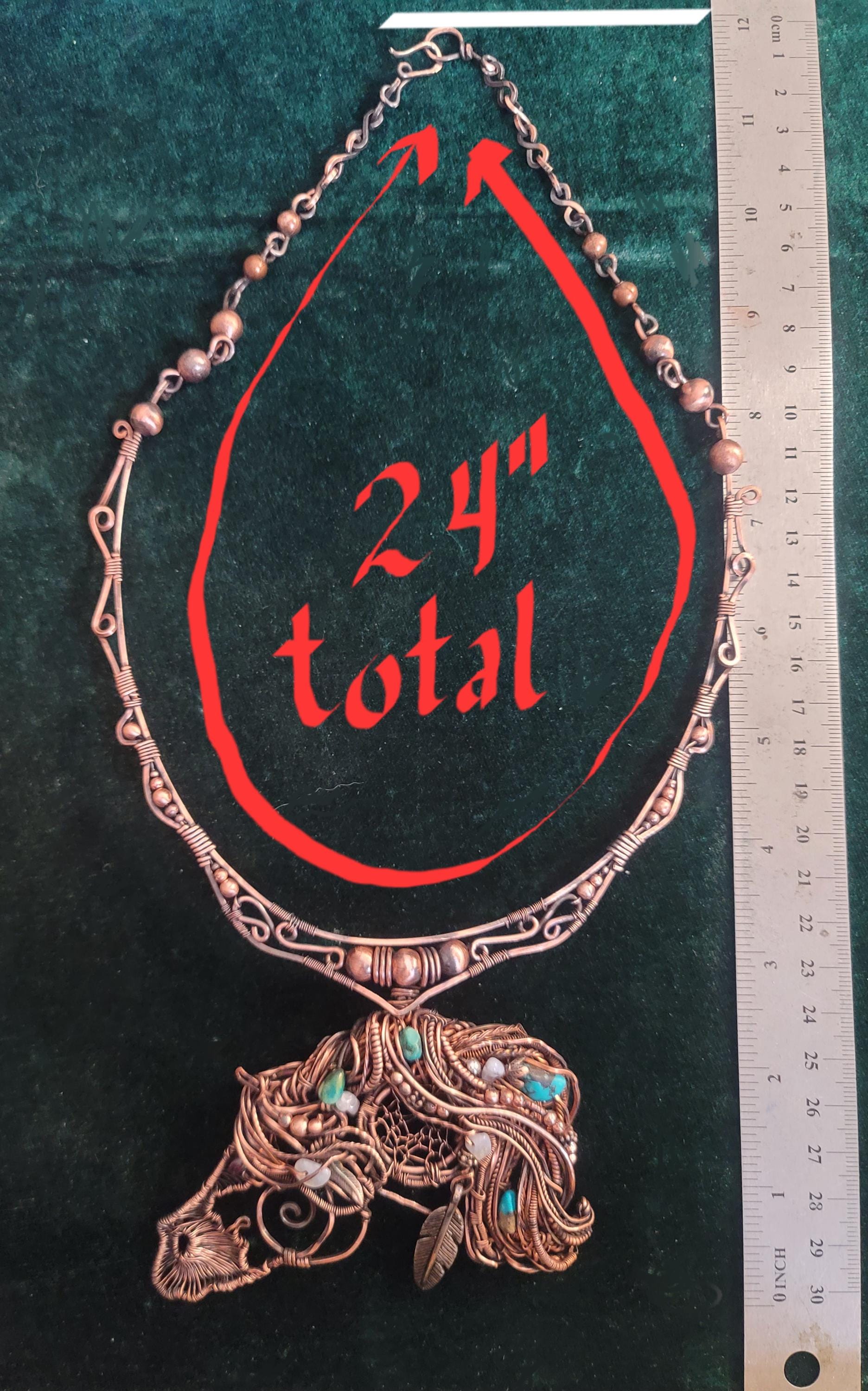 Copper Wire Horse Necklace, Sterling Silver Feather, Turquoise Equestrian Pendant