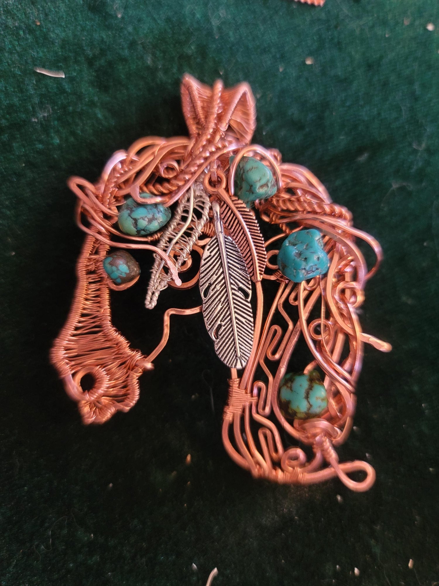 Copper silver mustang horse necklace,horse pendant,equestrian gifts for trainers,horse gifts women, Indian pony, turquoise unique, western