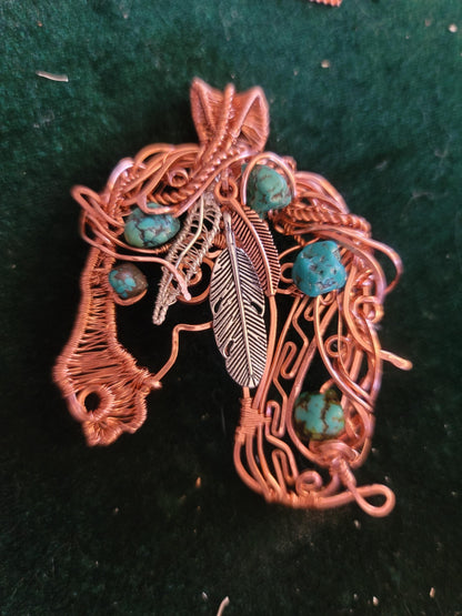 Copper silver mustang horse necklace,horse pendant,equestrian gifts for trainers,horse gifts women, Indian pony, turquoise unique, western