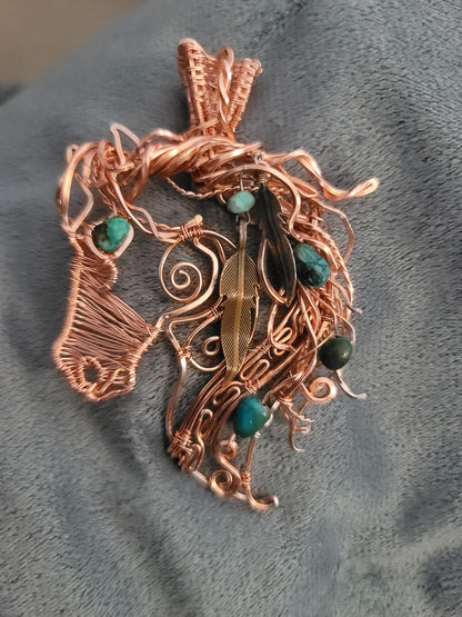 Copper silver mustang horse necklace,horse pendant,equestrian gifts for trainers,horse gifts women, Indian pony, turquoise unique, western
