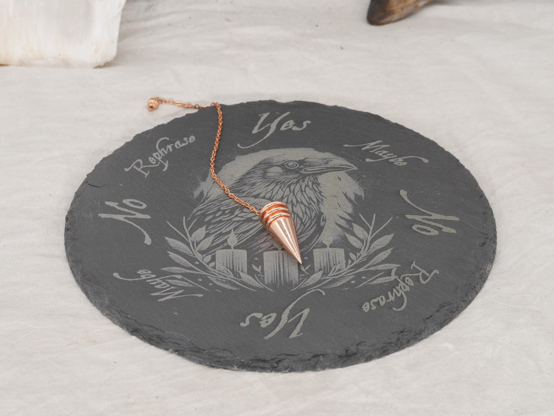 Raven Pendulum Board on Natural Slate - Divination - Magickal and Mysterious - Altar Tray