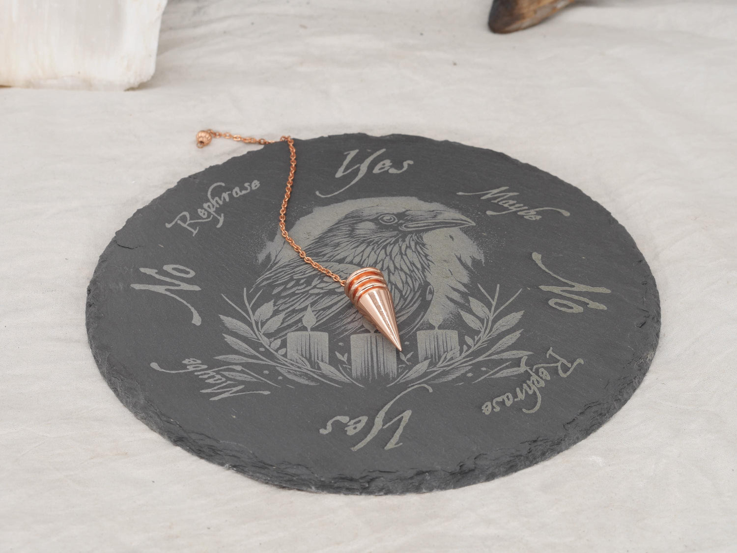 Raven Pendulum Board on Natural Slate - Divination - Magickal and Mysterious - Altar Tray