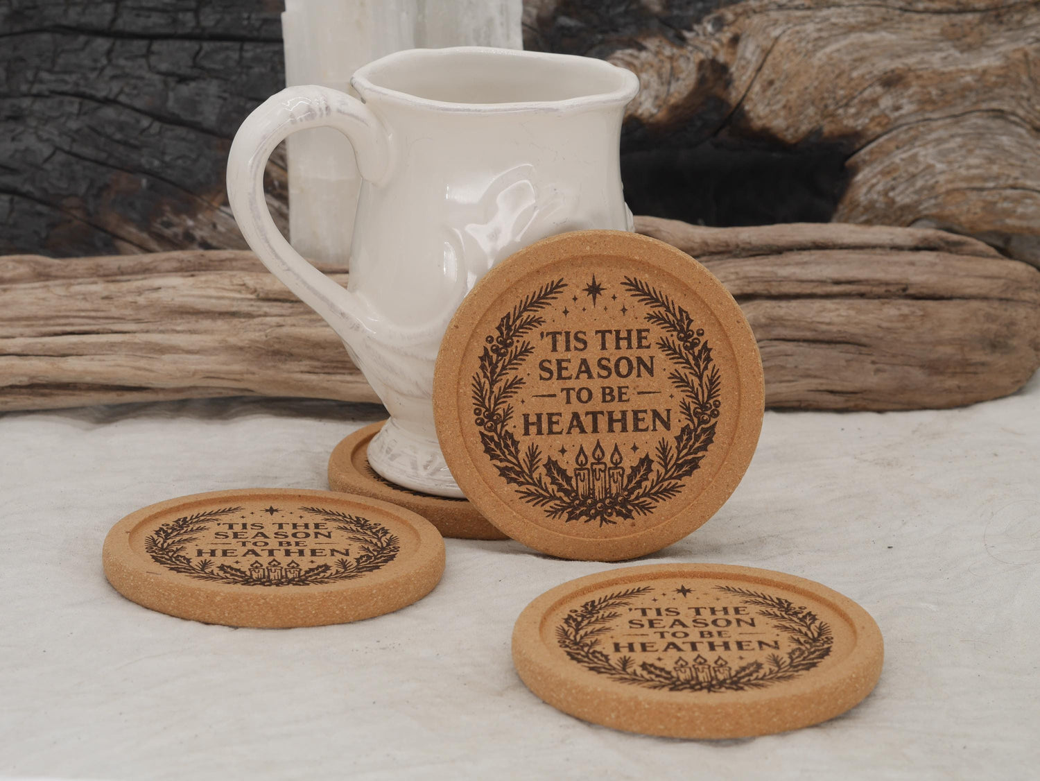 Tis the Season to be Heathen Cork Coaster Set (four 4&amp;quot; coasters) - Yule Decor