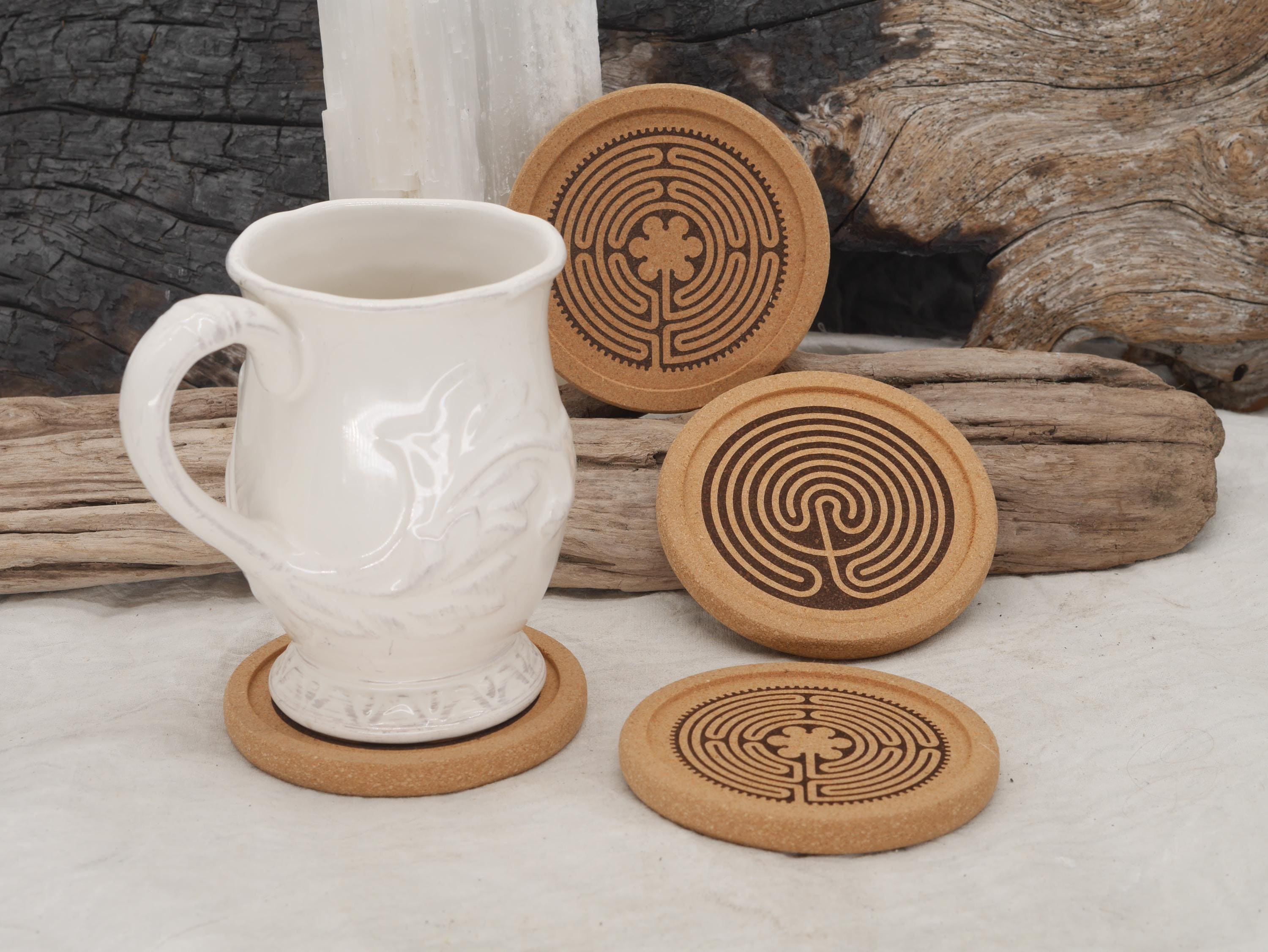 Labyrinth Cork Coaster Set (four 4&amp;quot; coasters) - Cretan | Chartres