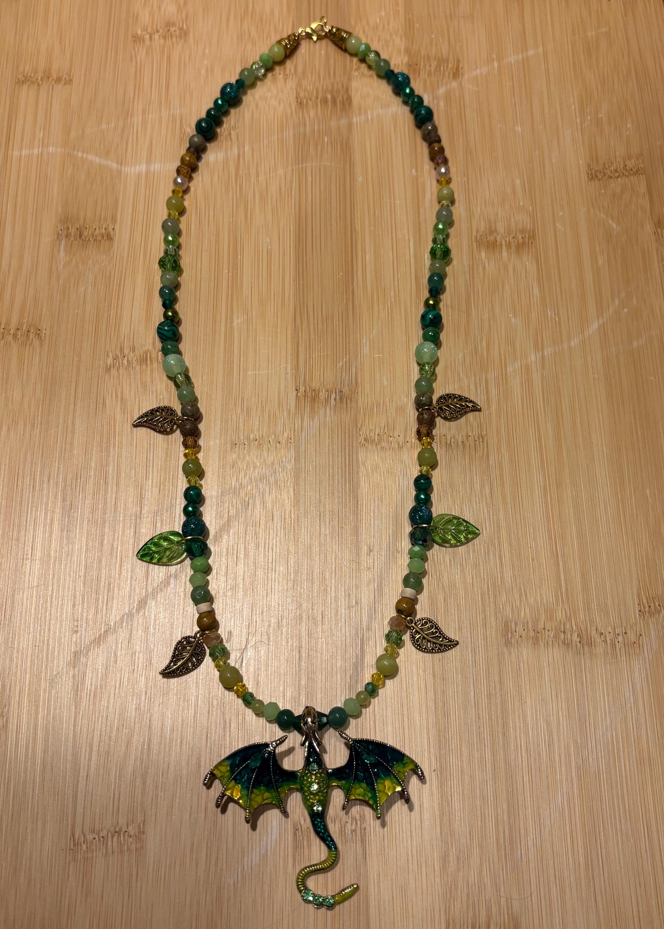 Enerald Canopy Dragon - Handmade Beaded Necklace