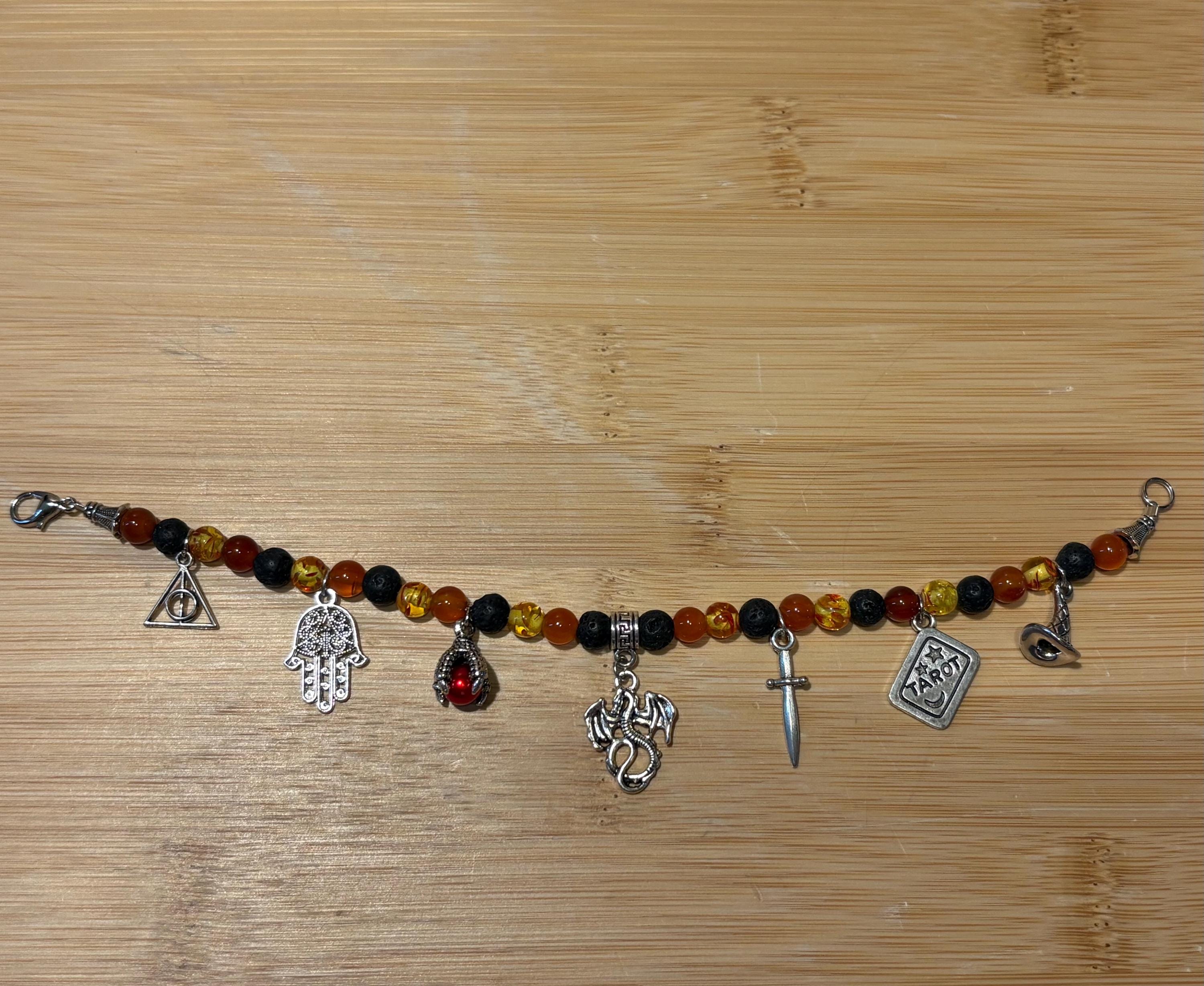 Fire Elemental - Handmade Beaded Charm Bracelet
