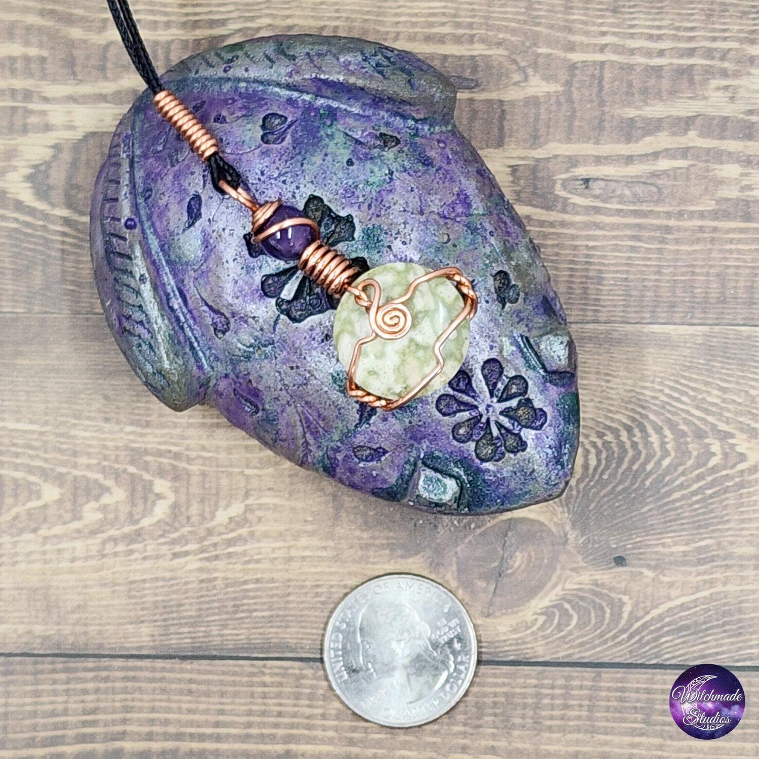 Frogskin Jasper Wire Wrap Crystal Necklace, Copper Metaphysical Jewelry JN190