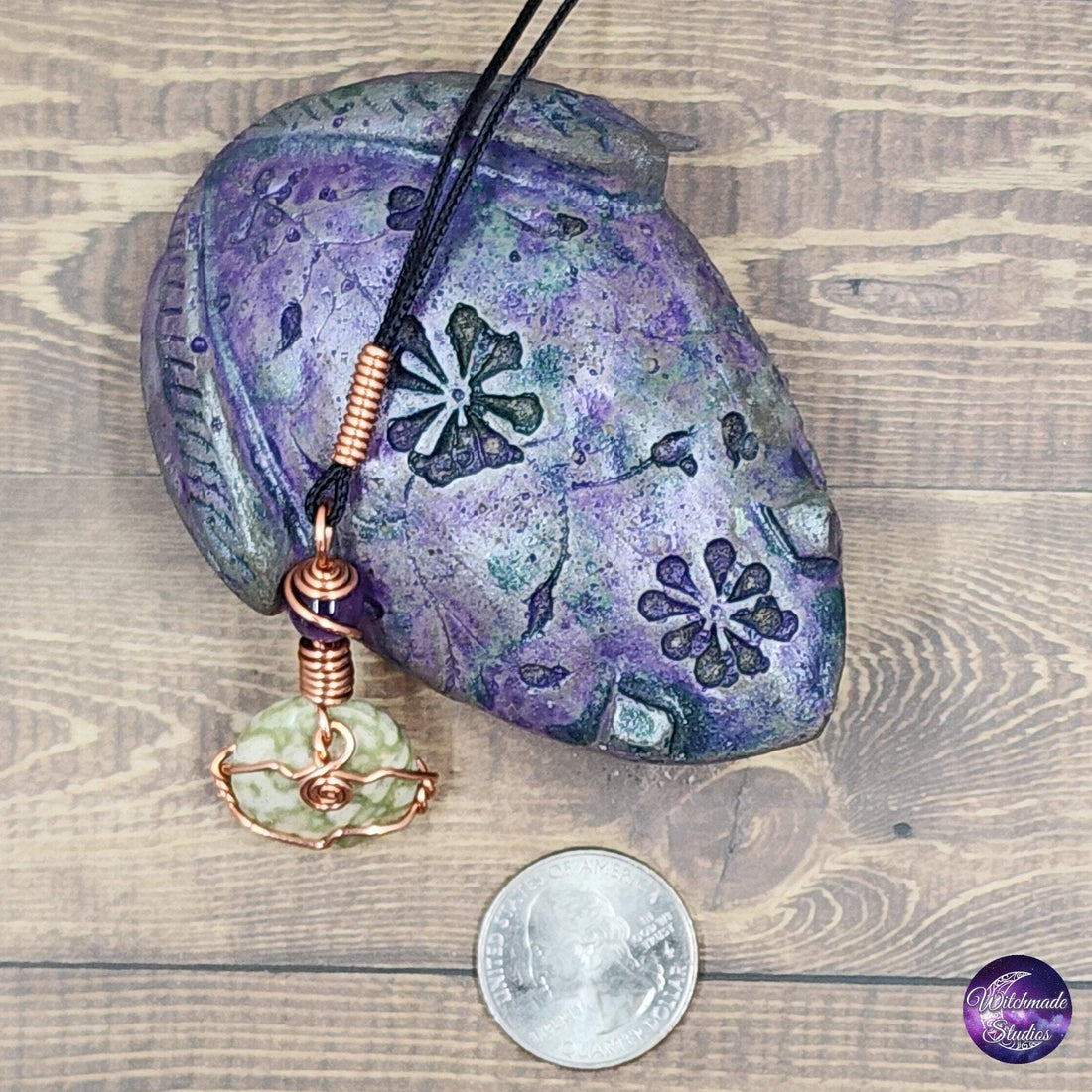 Frogskin Jasper Wire Wrap Crystal Necklace, Copper Metaphysical Jewelry JN190