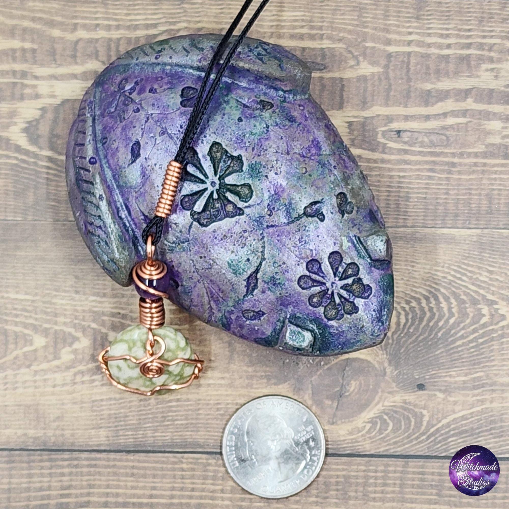 Frogskin Jasper Wire Wrap Crystal Necklace, Copper Metaphysical Jewelry JN190