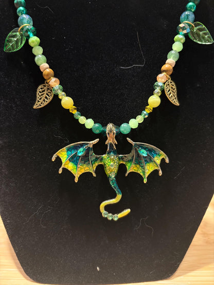 Enerald Canopy Dragon - Handmade Beaded Necklace