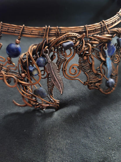 Copper mustang horse necklace,  horse pendant, equestrian gifts for trainers, horse gifts for women, feathers, Indian pony, lapis, saphire