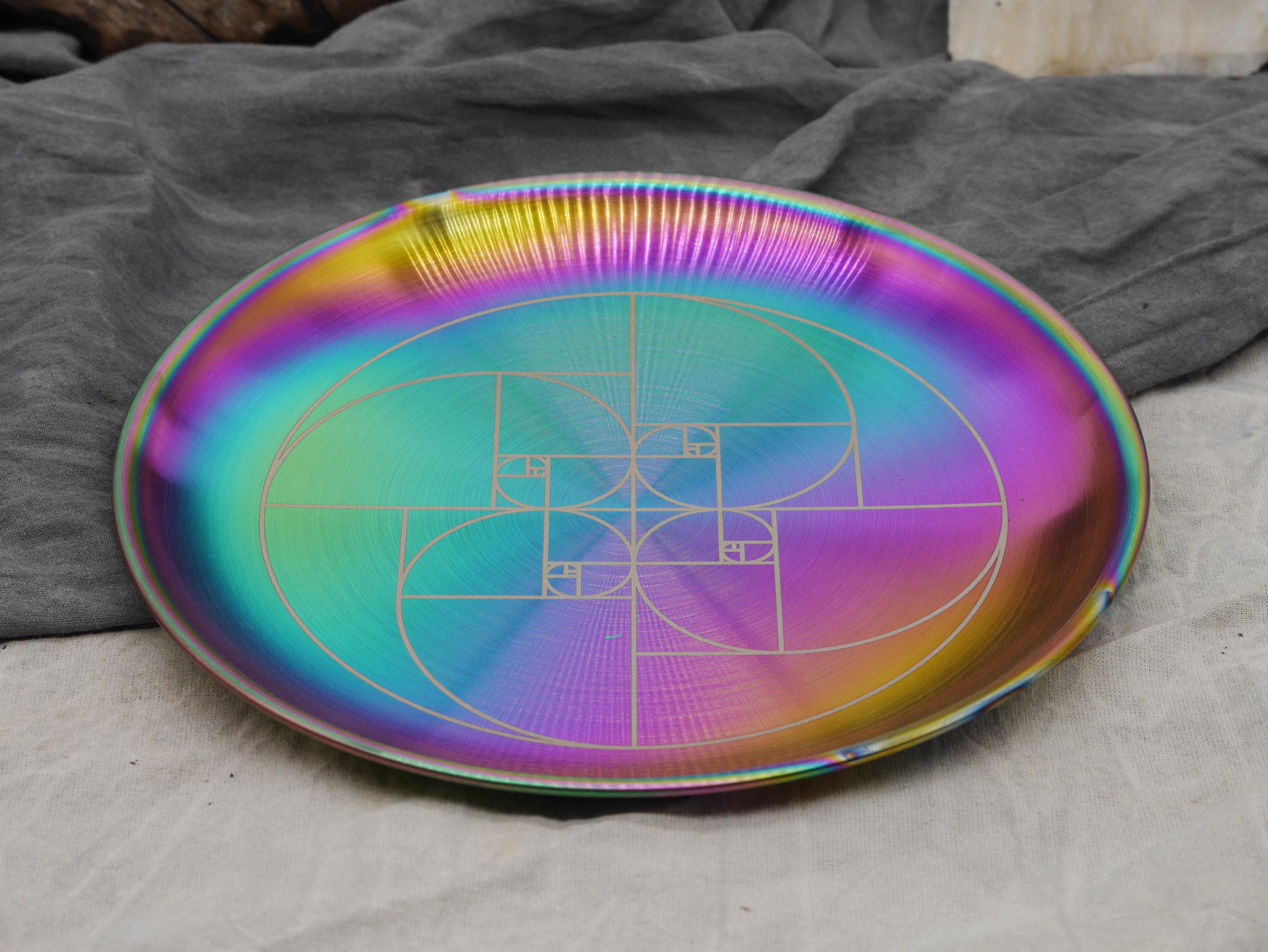 Fibonacci Sequence Rainbow Stainless Steel Altar Tray: Sacred Geometry