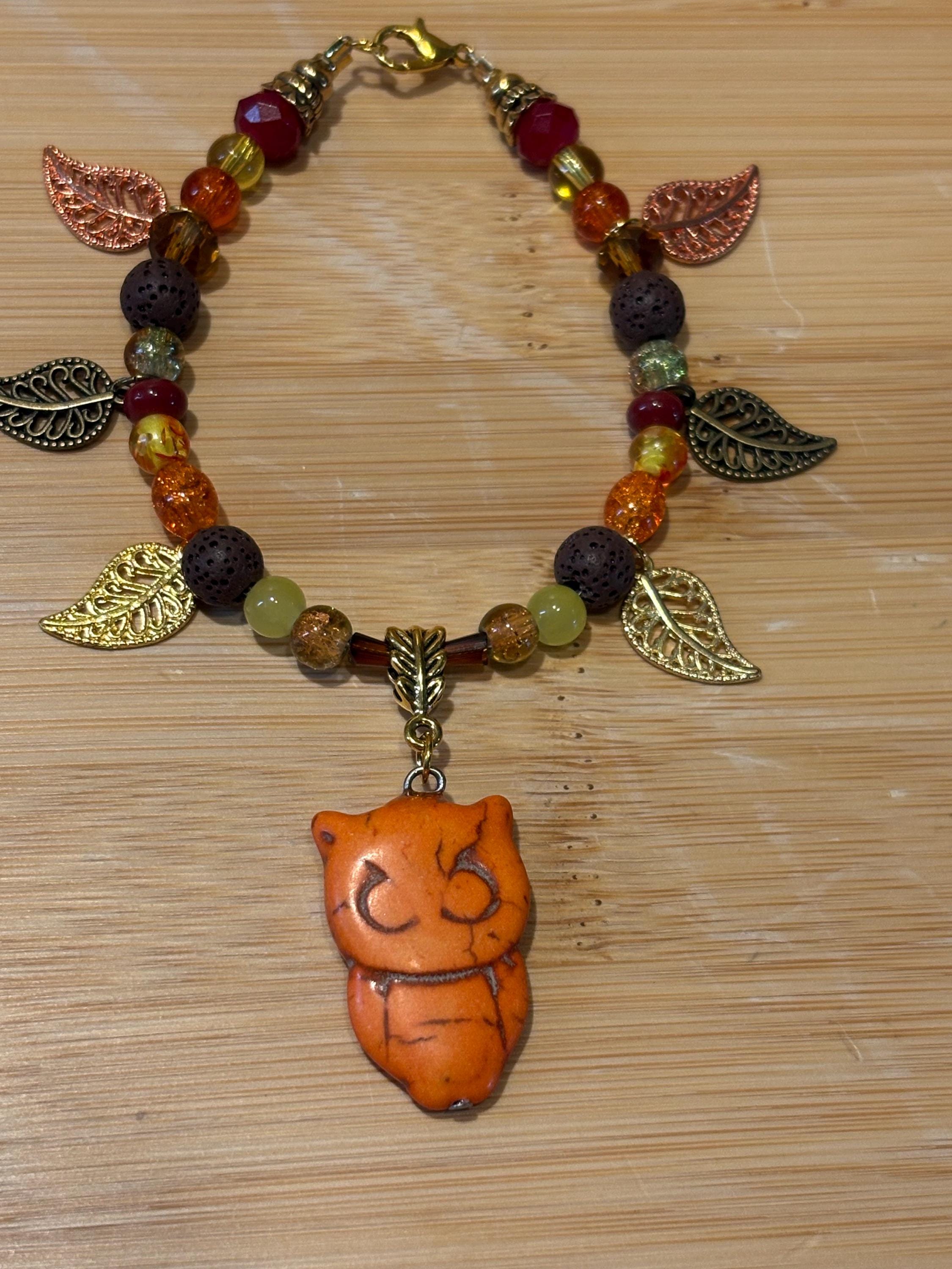 Autumn Owl - Handmade Beaded Charm Bracelet