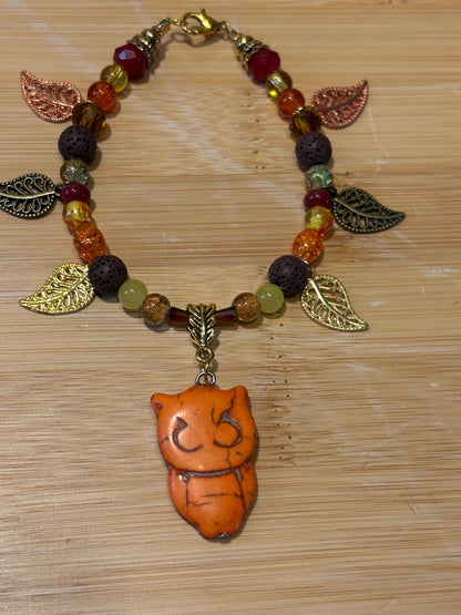 Autumn Owl - Handmade Beaded Charm Bracelet