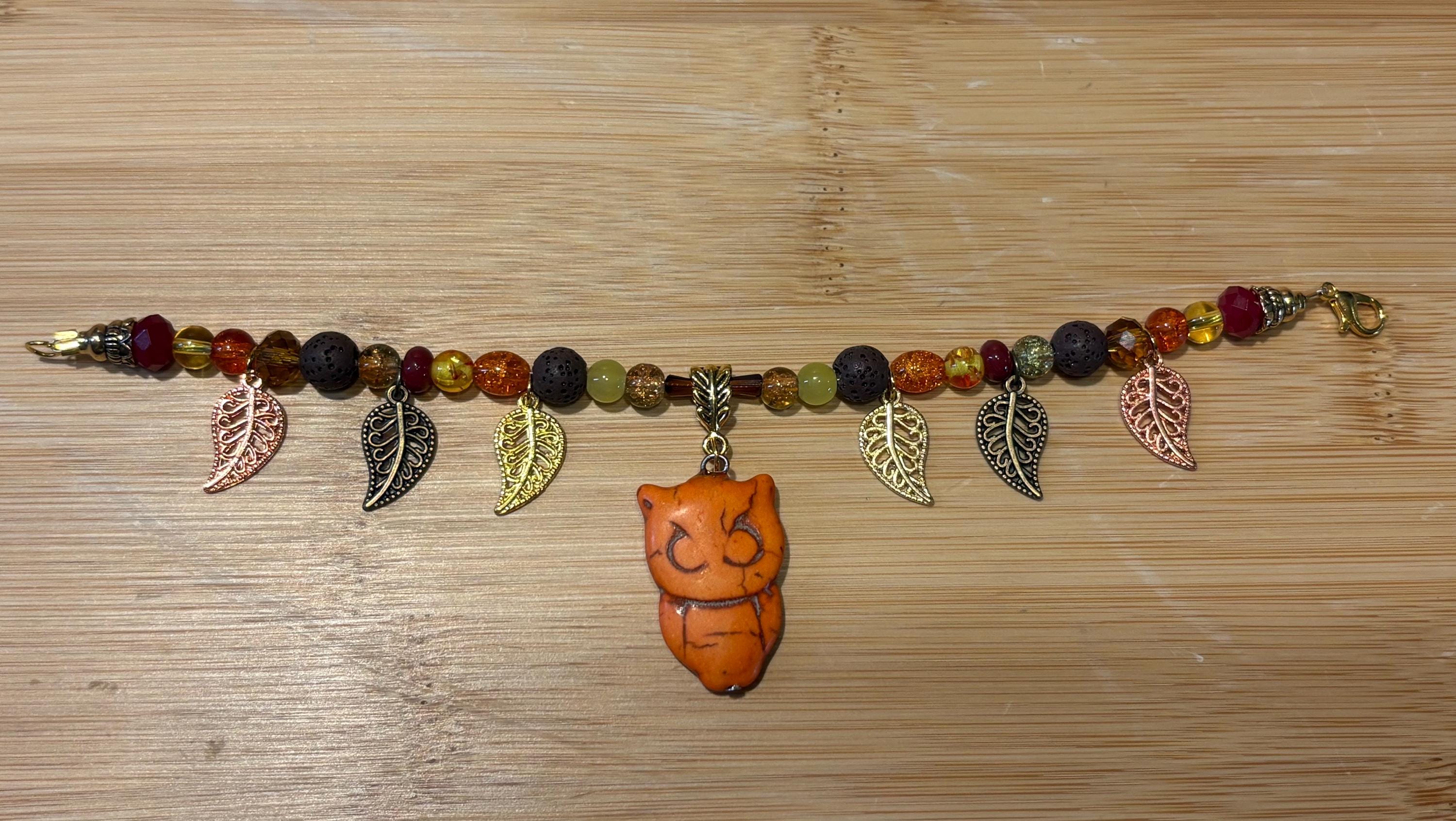 Autumn Owl - Handmade Beaded Charm Bracelet