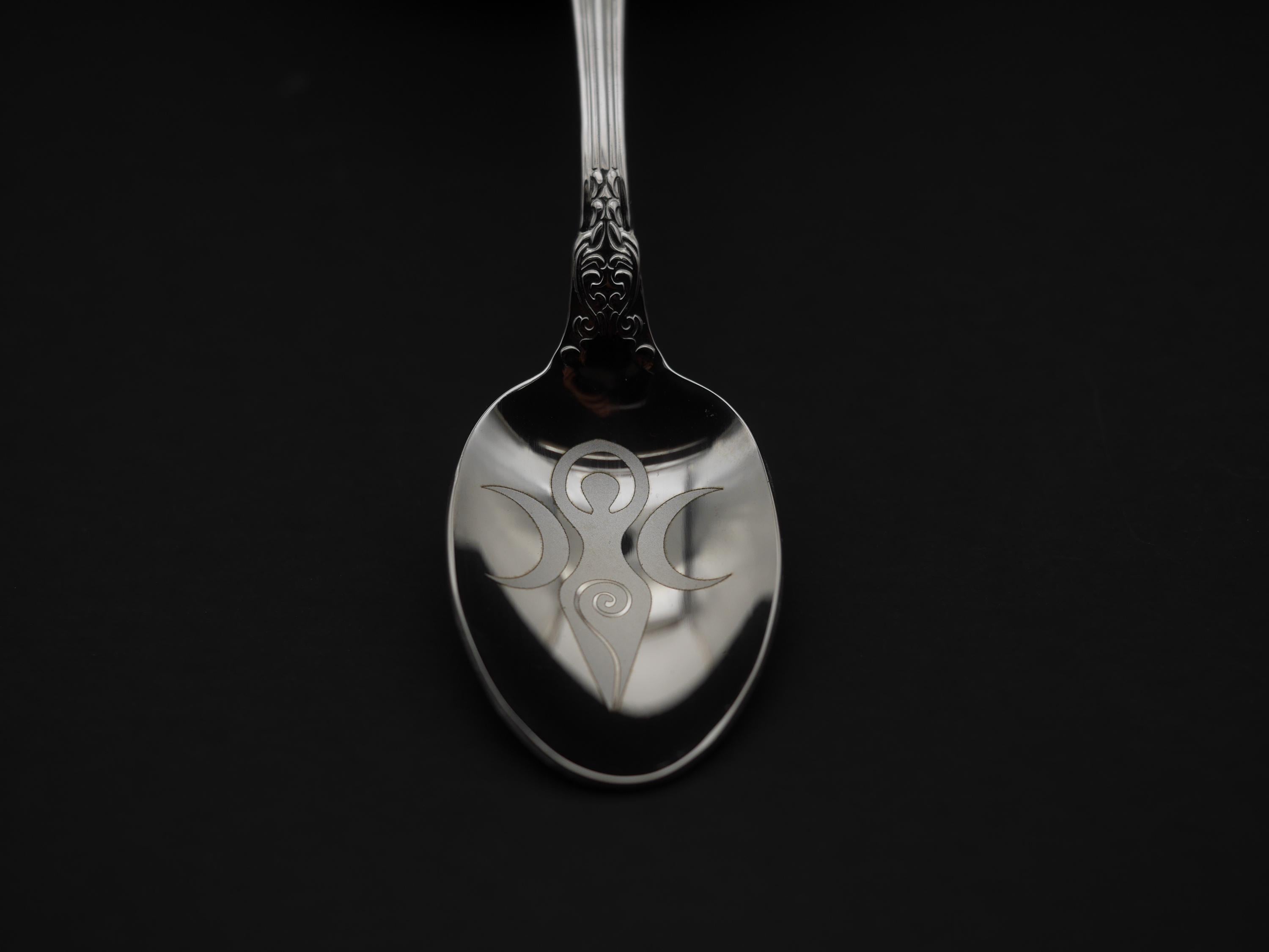 Triple Goddess Witches Teaspoon For Stirring In Intent - Engraved Stainless Steel
