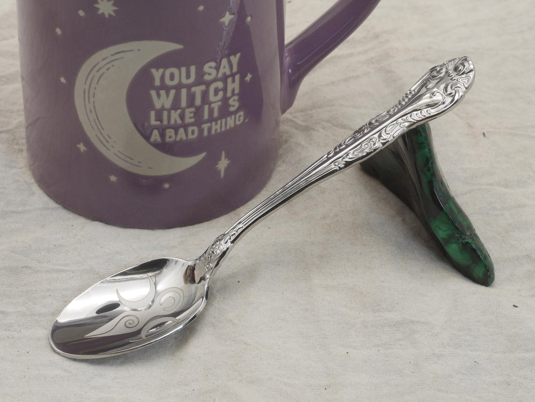 Triple Goddess Witches Teaspoon For Stirring In Intent - Engraved Stainless Steel