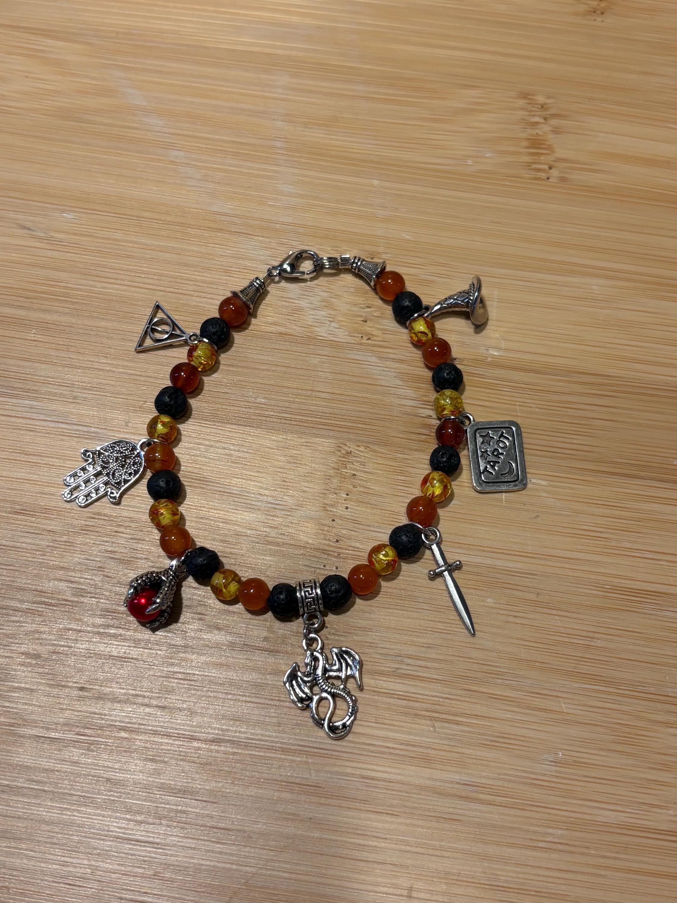 Fire Elemental - Handmade Beaded Charm Bracelet