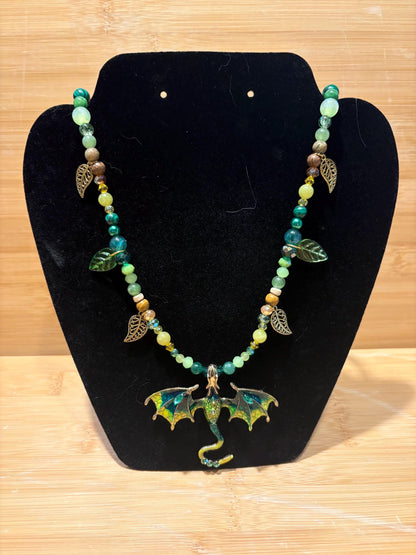 Enerald Canopy Dragon - Handmade Beaded Necklace