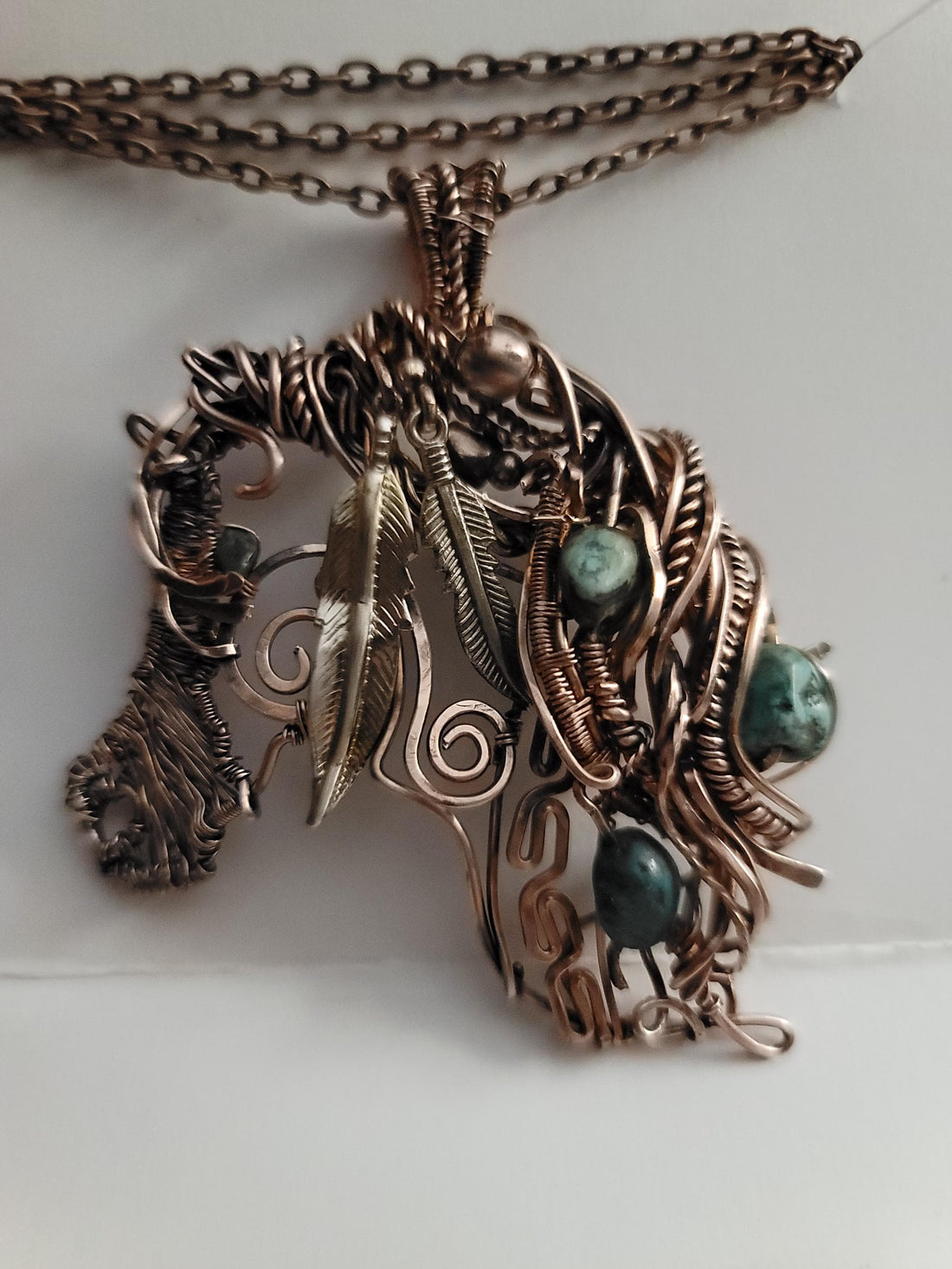 Copper silver mustang horse necklace,horse pendant,equestrian gifts for trainers,horse gifts women, Indian pony, turquoise unique, western