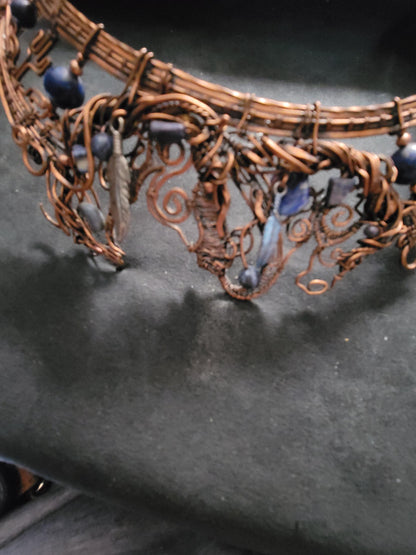 Copper mustang horse necklace,  horse pendant, equestrian gifts for trainers, horse gifts for women, feathers, Indian pony, lapis, saphire