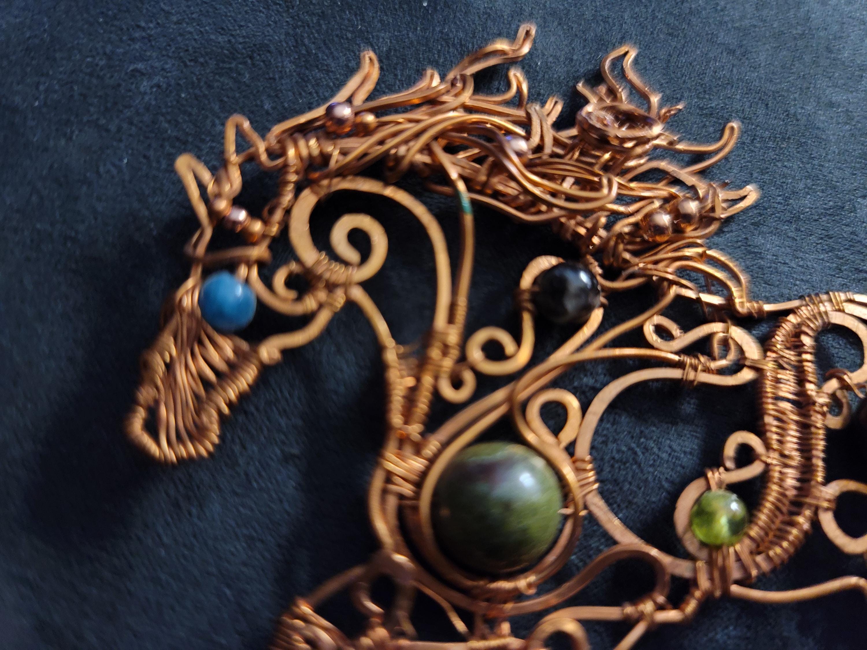 Copper Wire Horse Necklace, horse ornament, horse gifts, blue lace agate wild fresian horse running,dragonsblood Equestrian Pendant