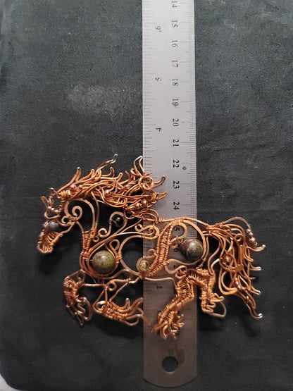Copper Wire Horse Necklace, horse ornament, horse gifts, blue lace agate wild fresian horse running,dragonsblood Equestrian Pendant