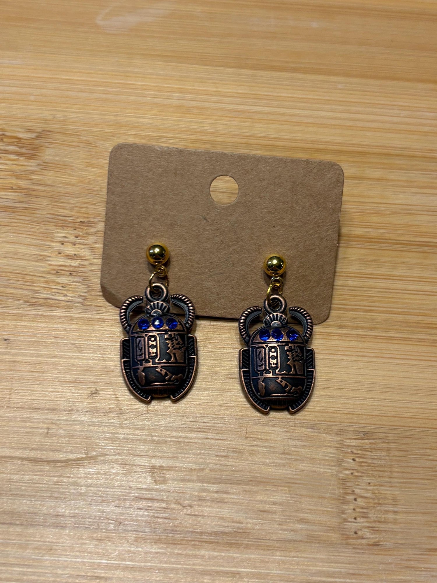 Blue Scarabs - Handmade Beaded Earrings