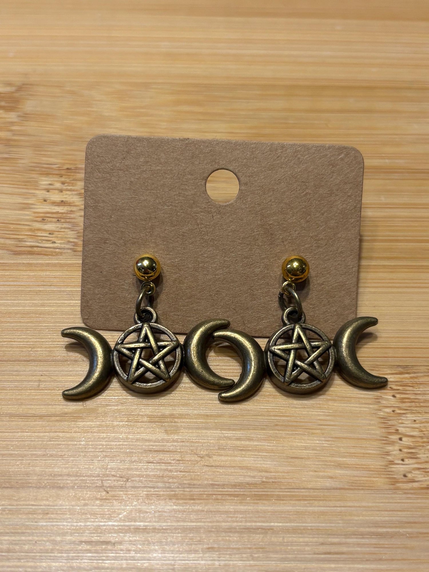Brass Triple Moons - Handmade Beaded Earrings