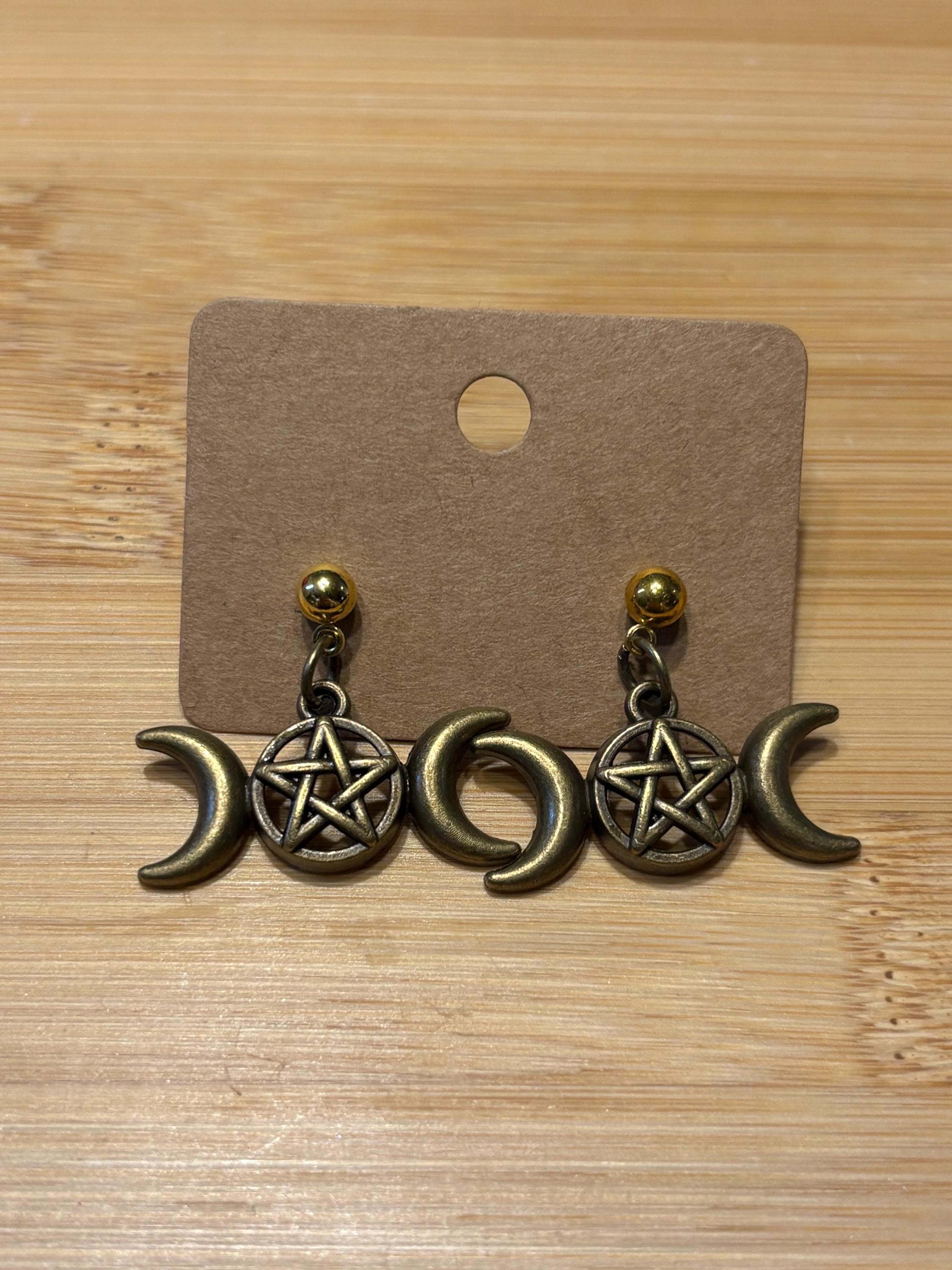 Brass Triple Moons - Handmade Beaded Earrings