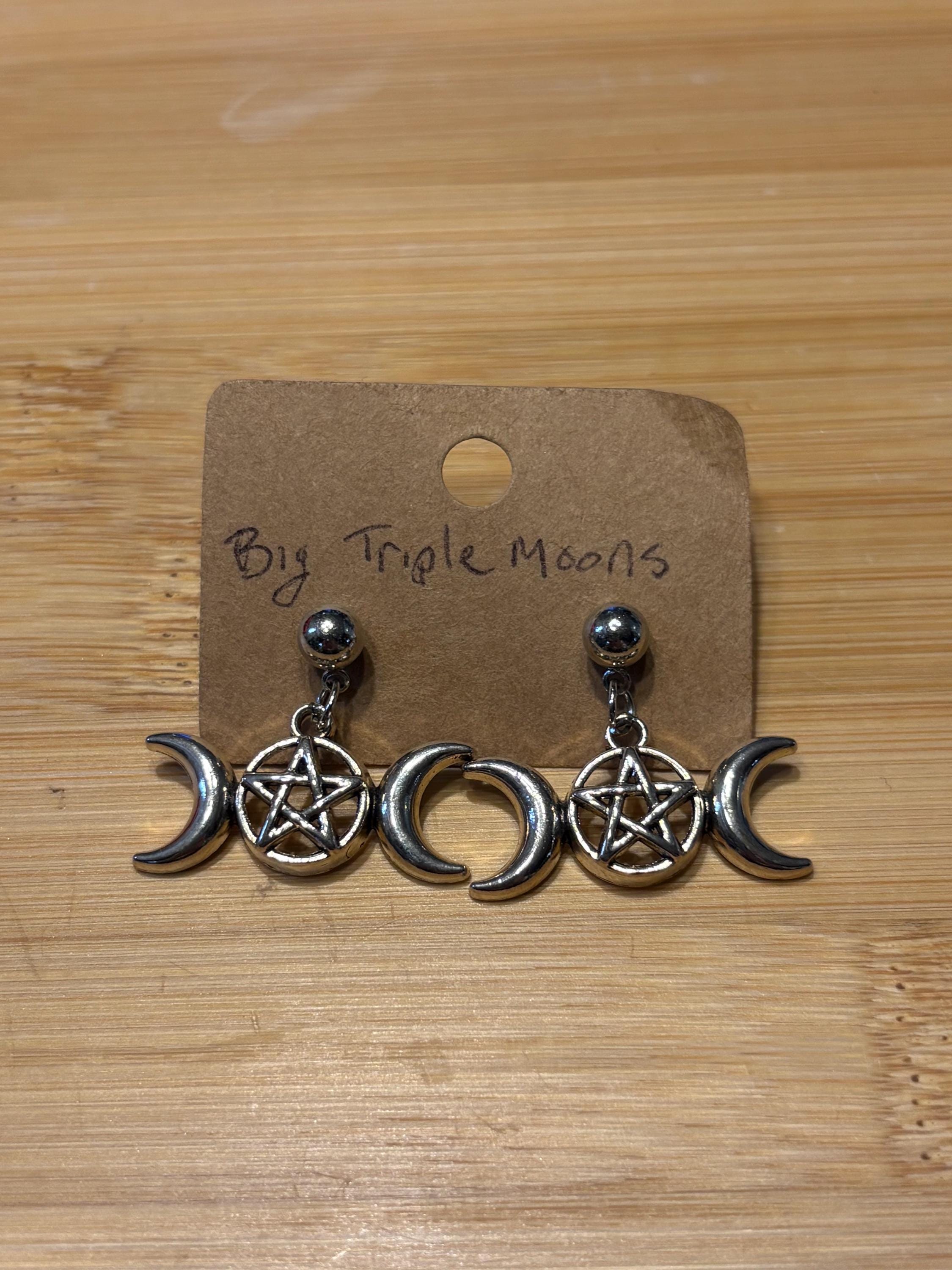 Big Triple Moons - Handmade Beaded Earrings