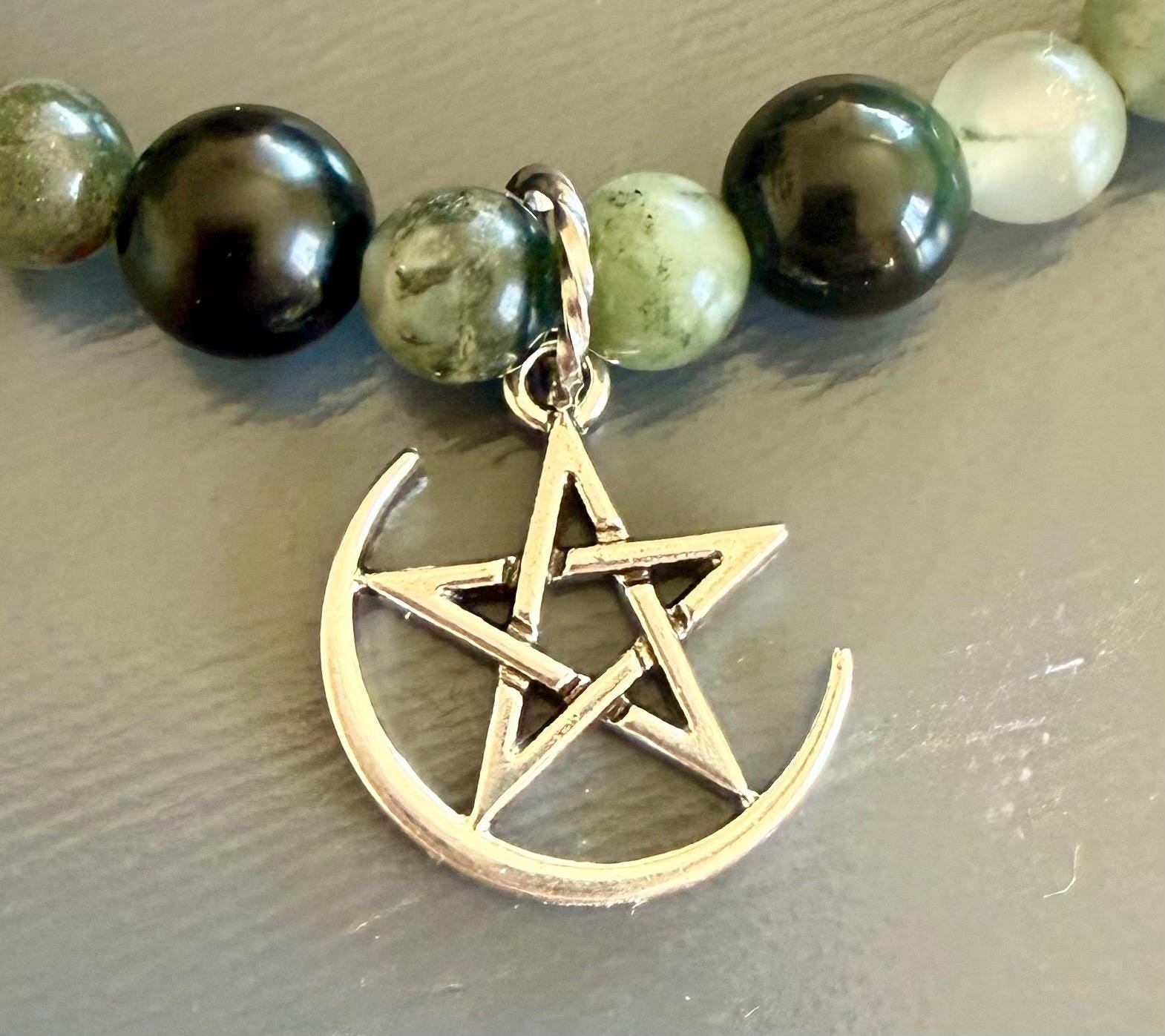 Dragon Bloodstone Jasper Bracelet with Pentacle Charm.