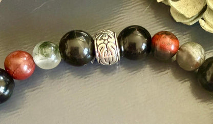 Dragon Bloodstone Jasper Bracelet with Pentacle Charm.